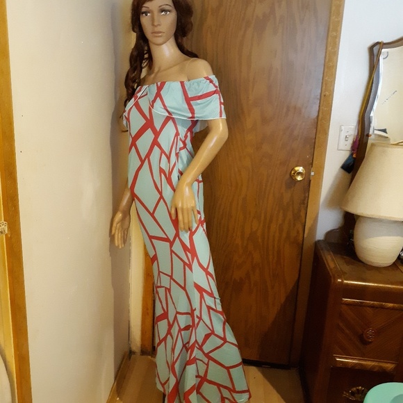 Womens Off Shoulder Full Length Bodycon Dress Sz M - Picture 1 of 7